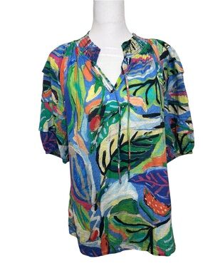 🌴 NIC+ZOE Tropical Abstract Print Blouse – Size Large